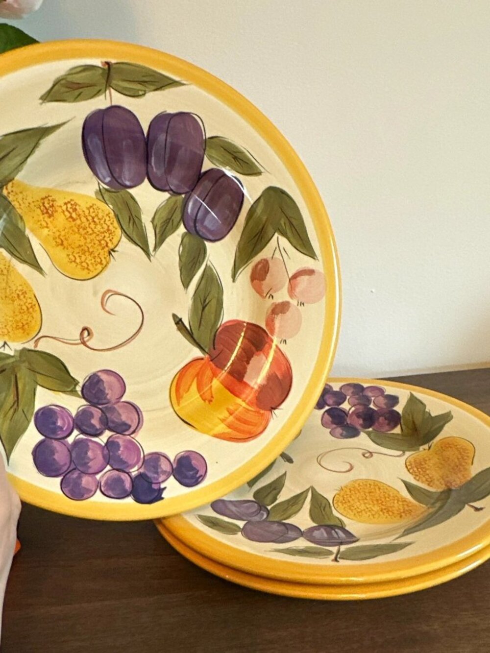3 Tabletops Gallery Cornucopia Fruit Ceramic Dinner Plates Yellow Rim